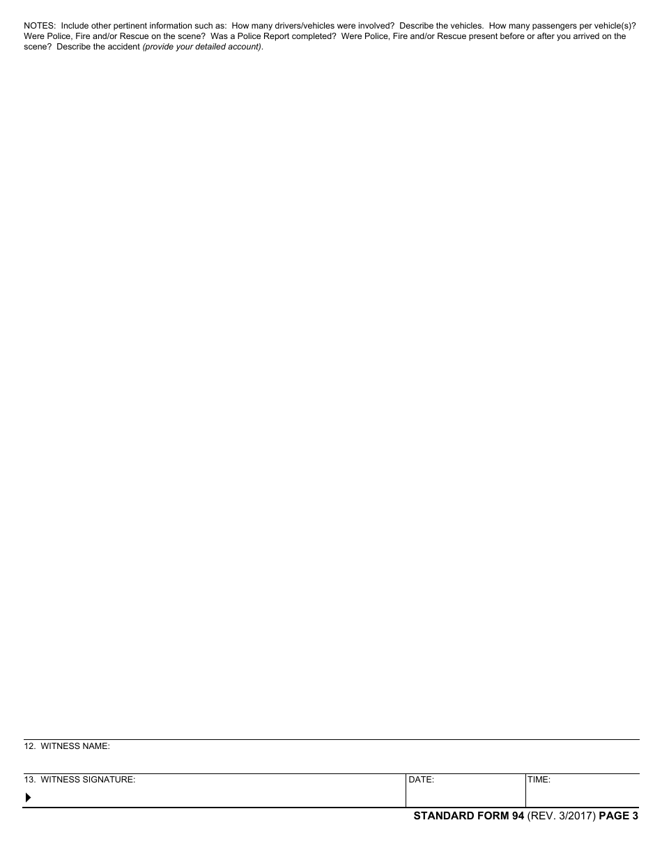 Form SF-94 Statement of Witness, Page 3