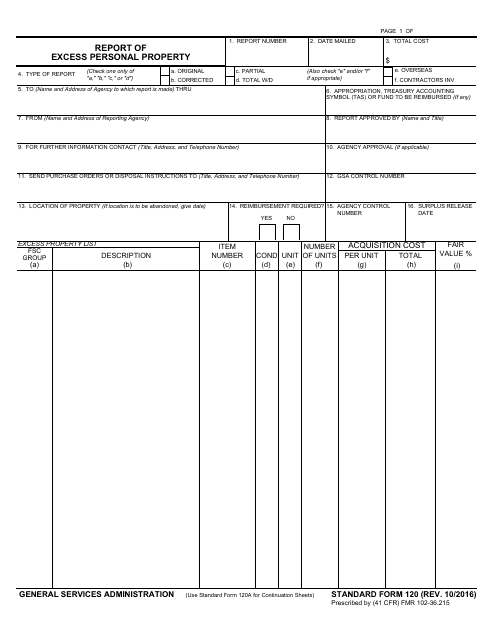 Form SF-120 Report of Excess Personal Property