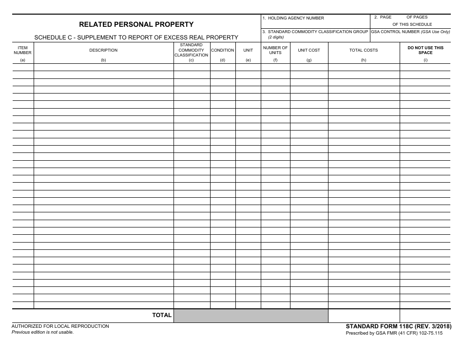 Form SF-118C Schedule C Supplement to Report of Excess Real Property, Page 1