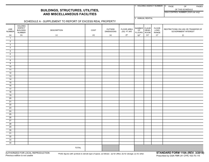 Form SF-118A Schedule A  Printable Pdf