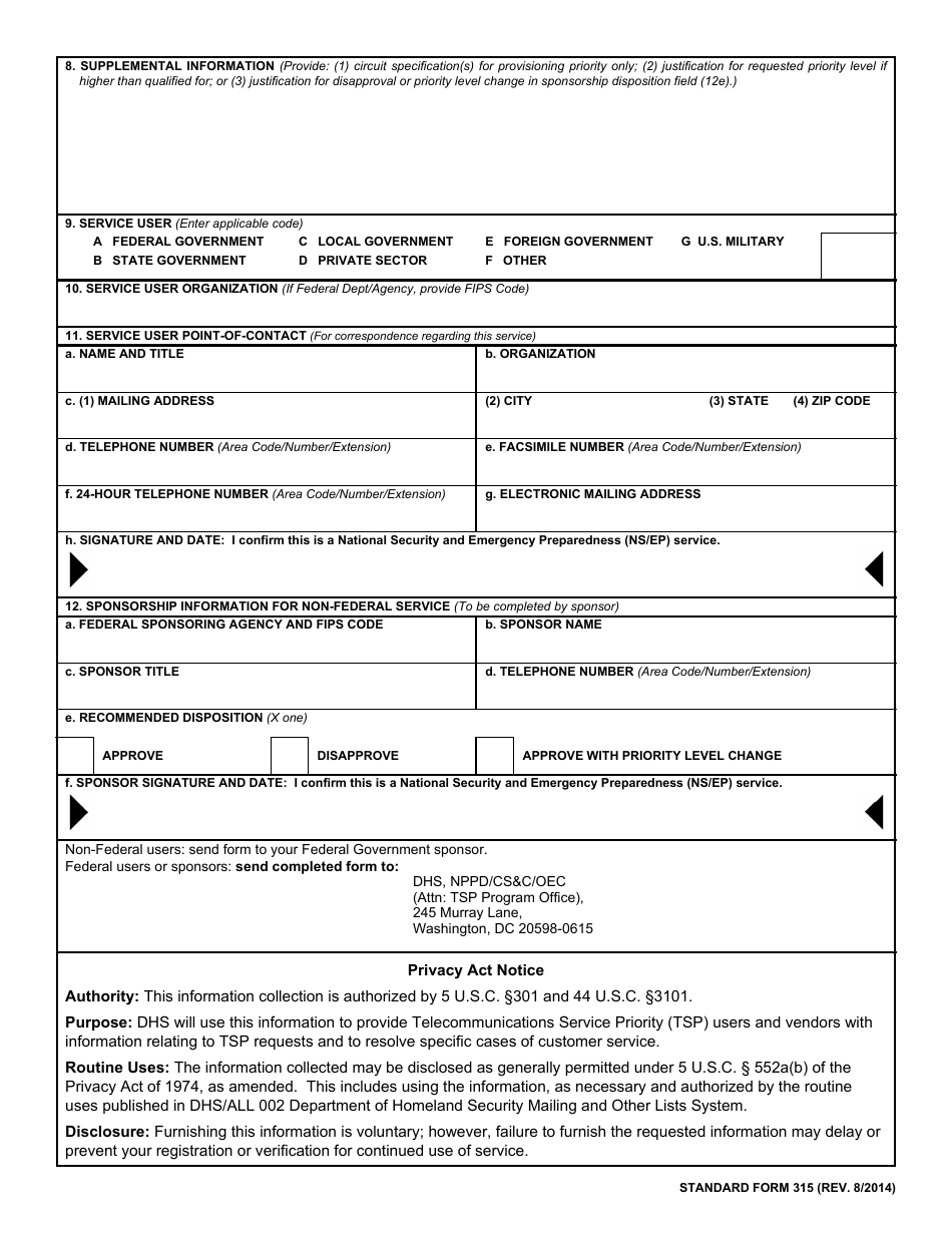 Form SF-315 - Fill Out, Sign Online and Download Fillable PDF ...