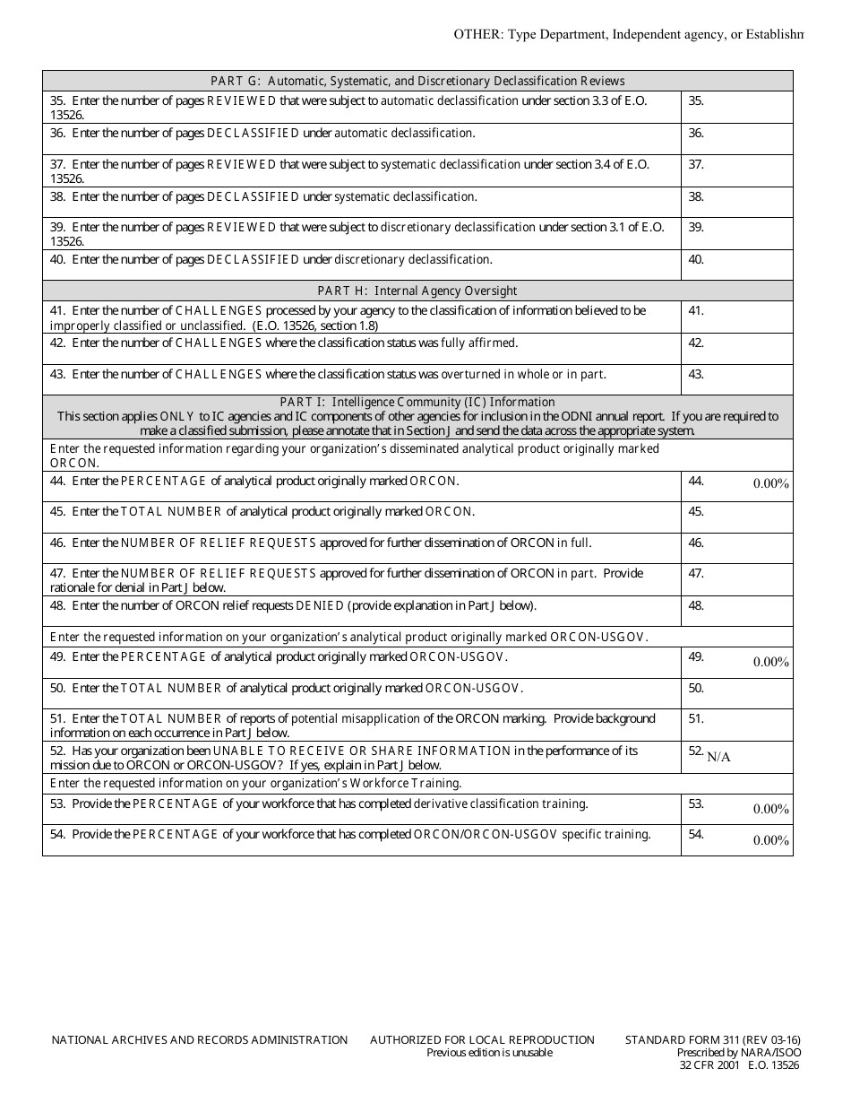 Form SF-311 Agency Security Classification Management Program Data, Page 3