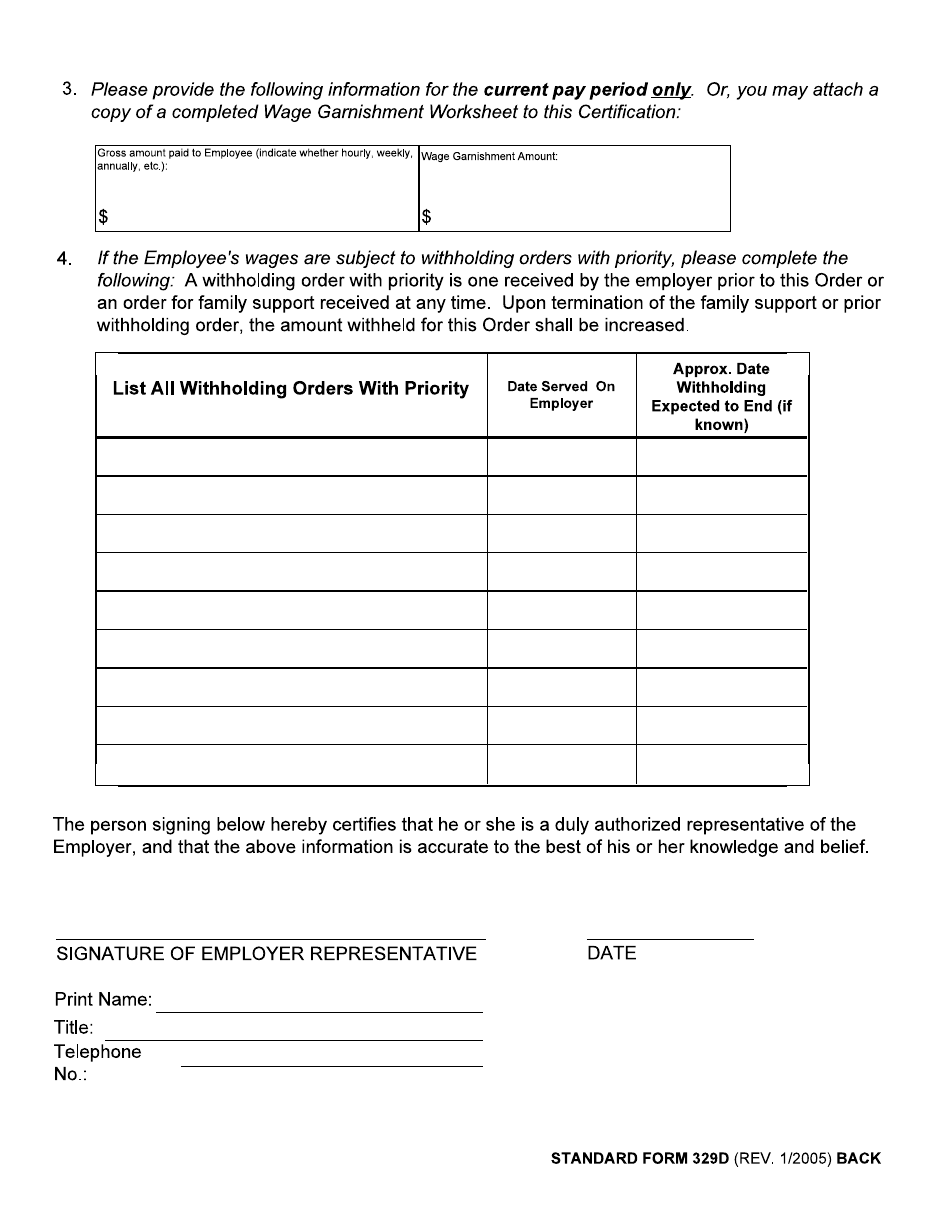 Form SF-329D Employer Certification, Page 2