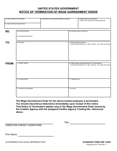 Form SF-329E Notice of Termination of Wage Garnishment Order