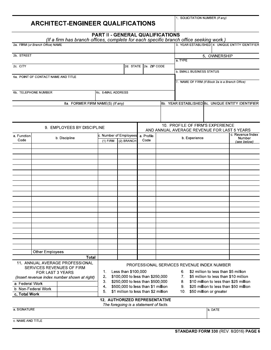 Form SF-330 Architect-Engineer Qualifications - Extra Part 2, Page 1