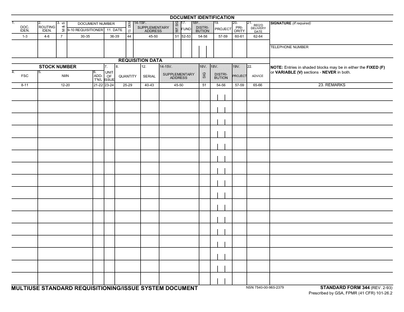 Form SF-344  Printable Pdf