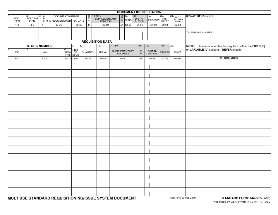 Form SF-344 Multiuse Standard Requisitioning / Issue System Document, Page 1