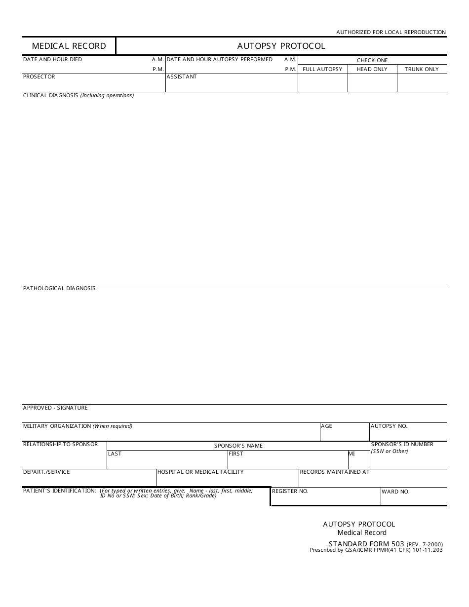 Form SF-503 Medical Record - Autopsy Protocol, Page 1
