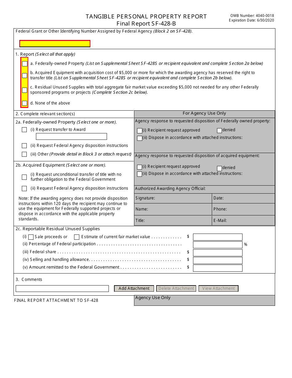 Form SF-428 Attachment B Tangible Personal Property Report - Final Report, Page 1