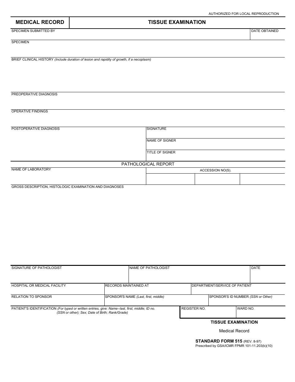 Form SF-515 Medical Record - Tissue Examination, Page 1