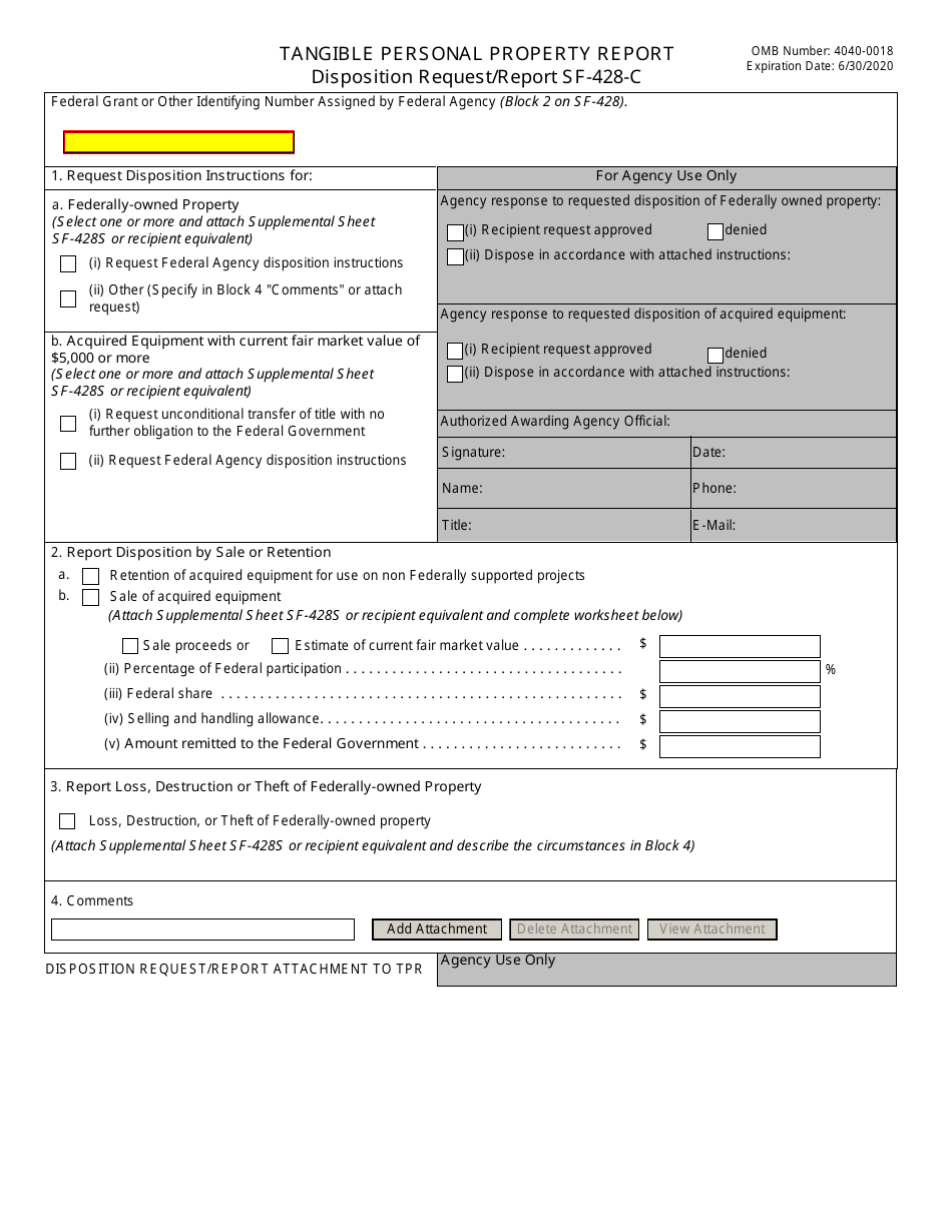 Form SF-428-C Tangible Personal Property Report - Disposition Request / Report, Page 1