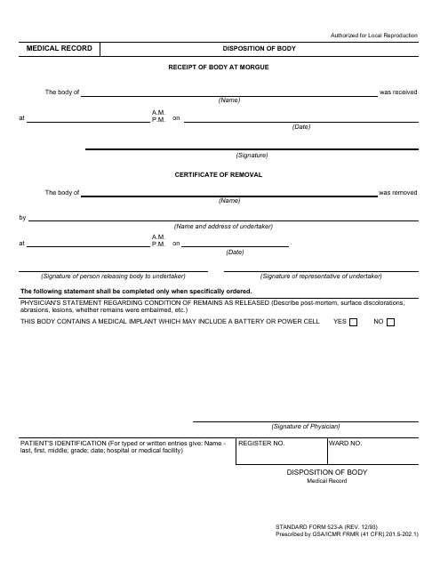 Form SF-523A Disposition of Body
