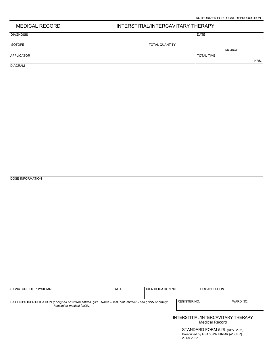 Form SF-526 Medical Record - Interstitial / Intercavitary Therapy, Page 1