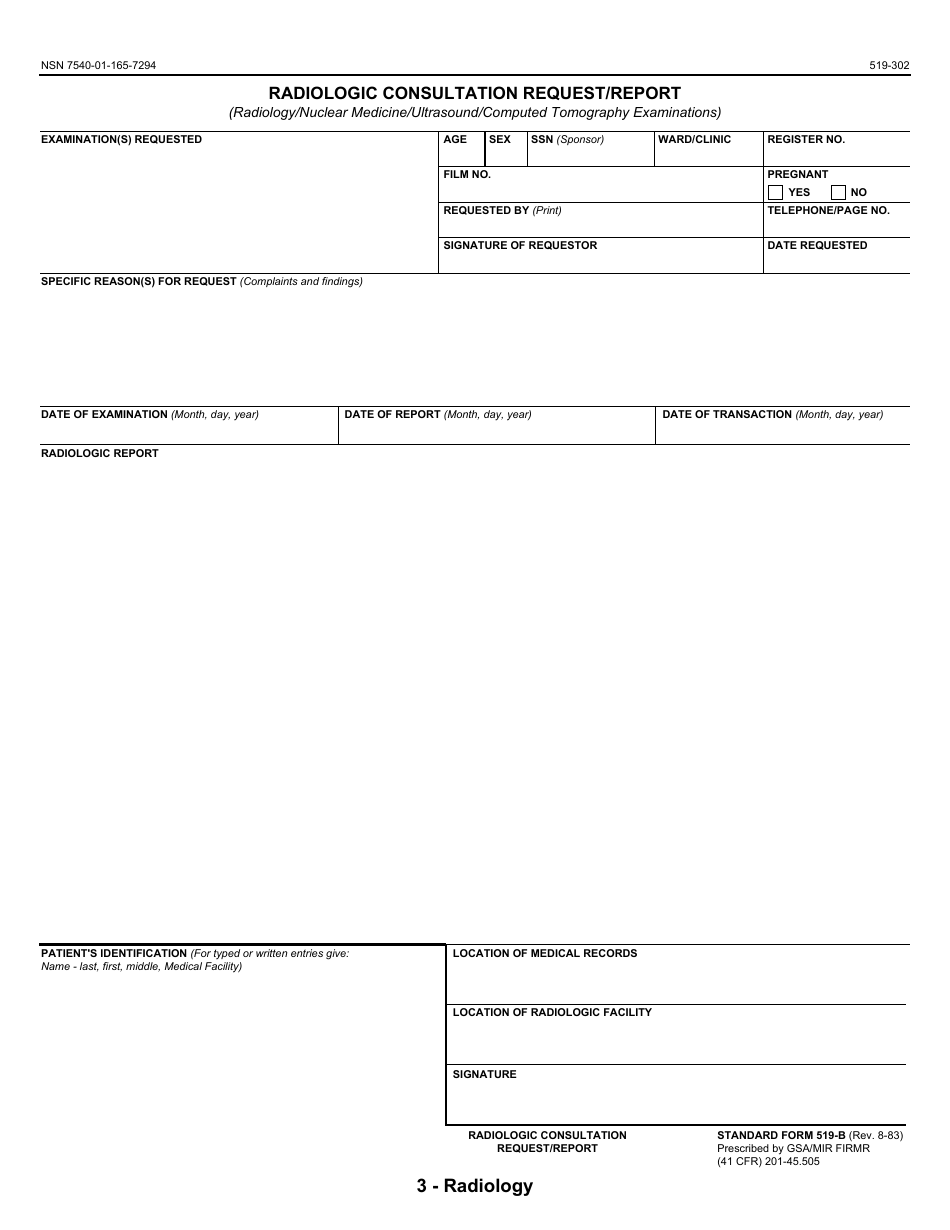 Form SF-519-B Radiologic Consultation Request / Report - Radiology / Nuclear Medicine / Ultrasound / Computed Tomography Examinations, Page 3