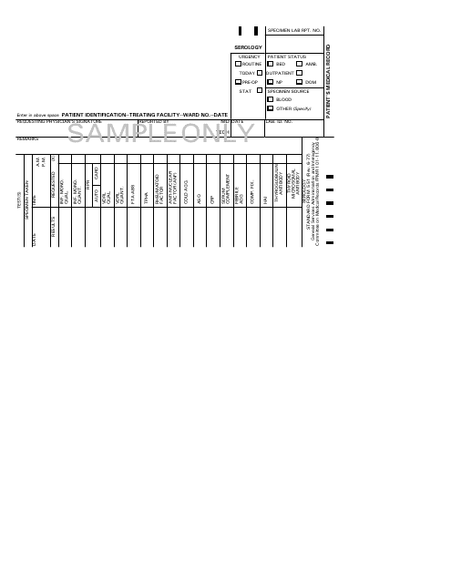 Form SF-551 Medical Record - Serology