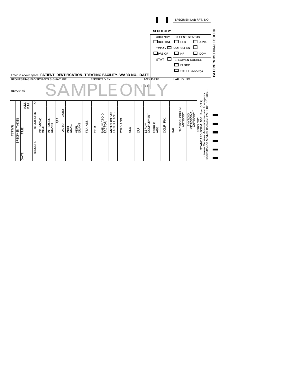 Form SF-551 Medical Record - Serology, Page 3