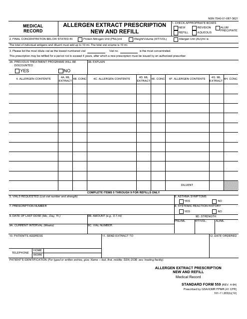 Form SF-559  Printable Pdf