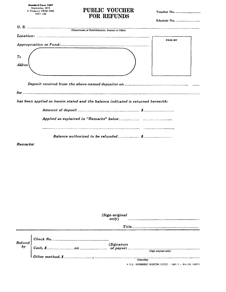 Form SF-1047 Public Voucher for Refunds - Letter Format, Page 1