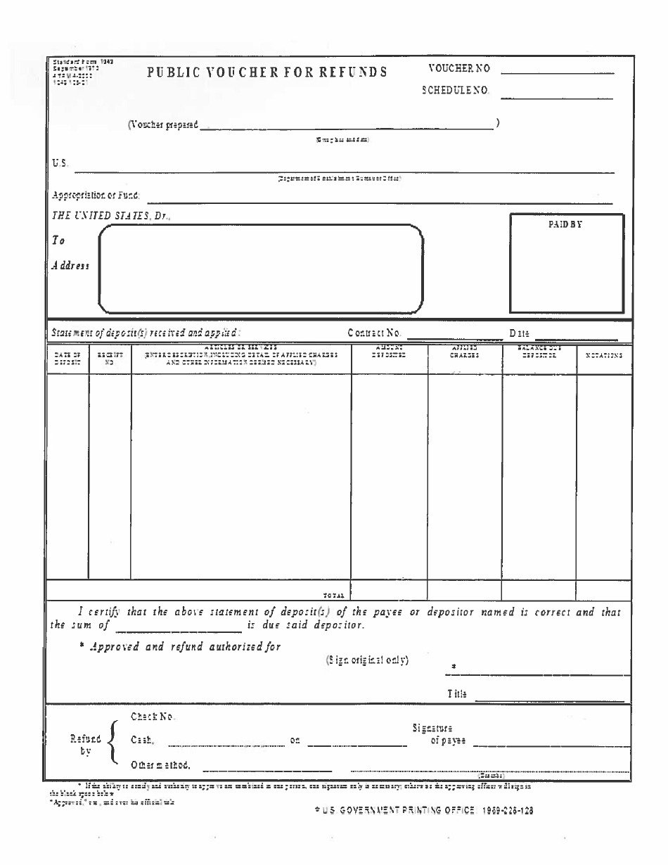Form SF-1049 Public Voucher for Refunds - Table Format, Page 1