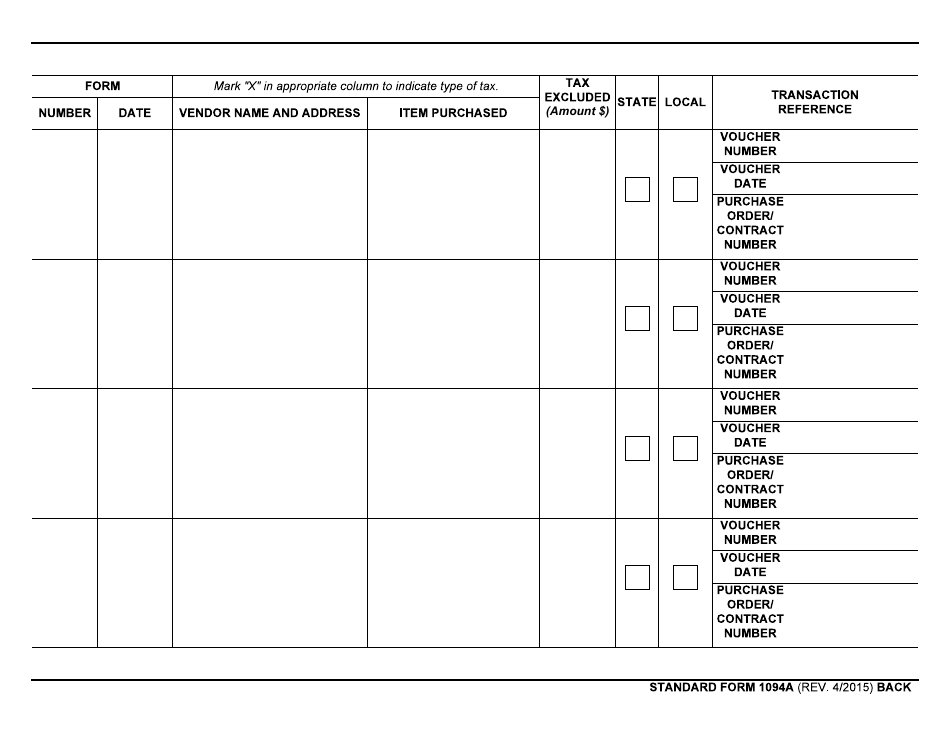 Form SF-1094A Tax Exemption Accountablity Record, Page 2