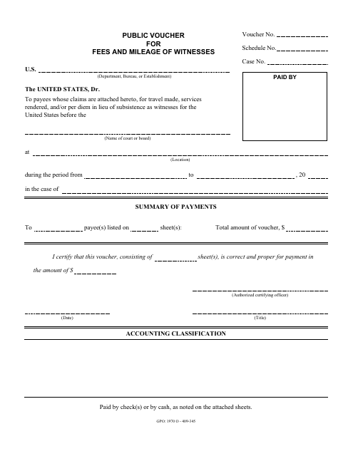 Form SF-1156 Public Voucher for Fees and Mileage of Witnesses