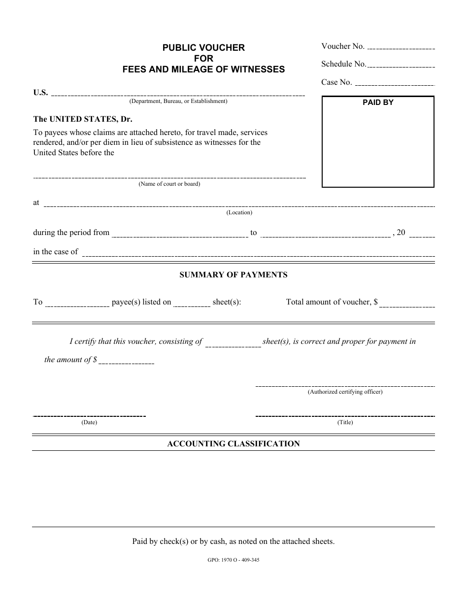 Form SF-1156 Public Voucher for Fees and Mileage of Witnesses, Page 1