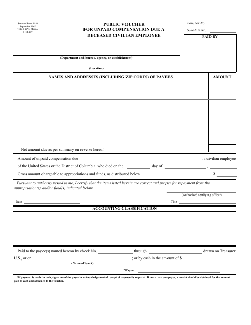Form SF-1154 Public Voucher for Unpaid Compensation Due a Deceased Civilian Employee