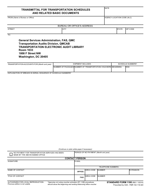 Form SF-1186 Transmittal for Transportation Schedules and Related Basic Documents