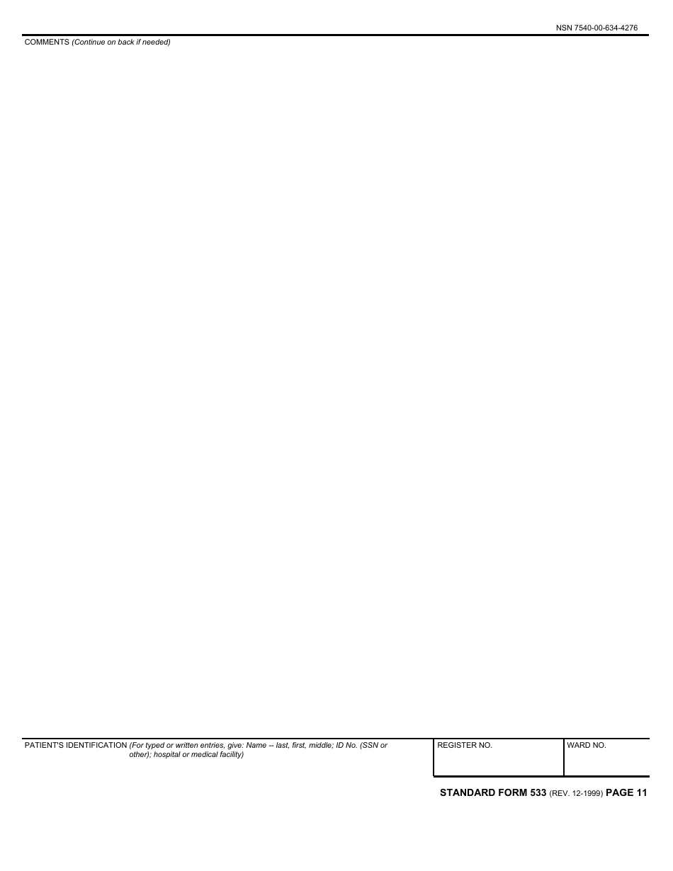Form SF-533 Medical Record - Prenatal and Pregnancy, Page 11