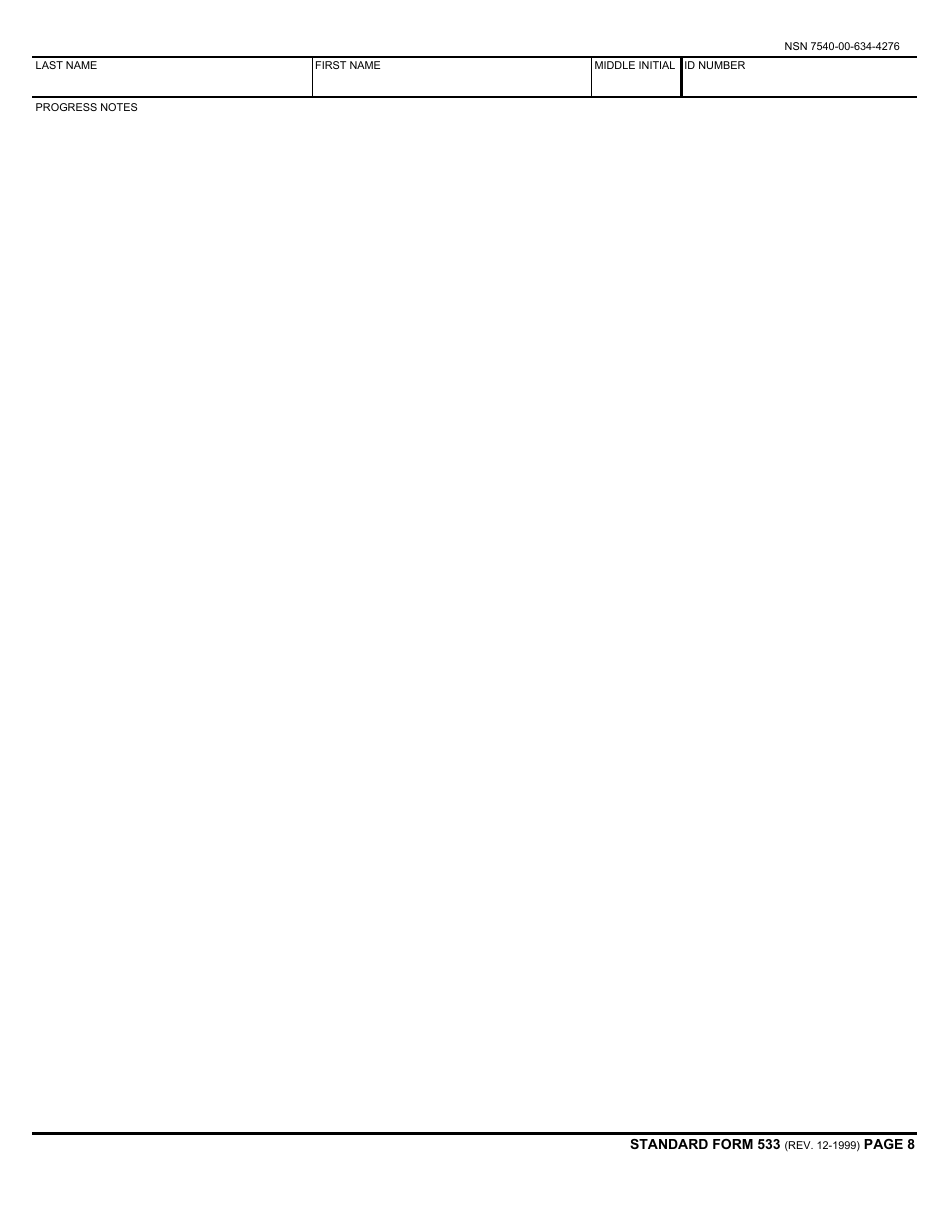 Form SF-533 Medical Record - Prenatal and Pregnancy, Page 8