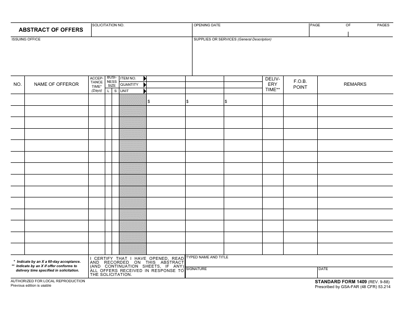 Form SF-1409  Printable Pdf