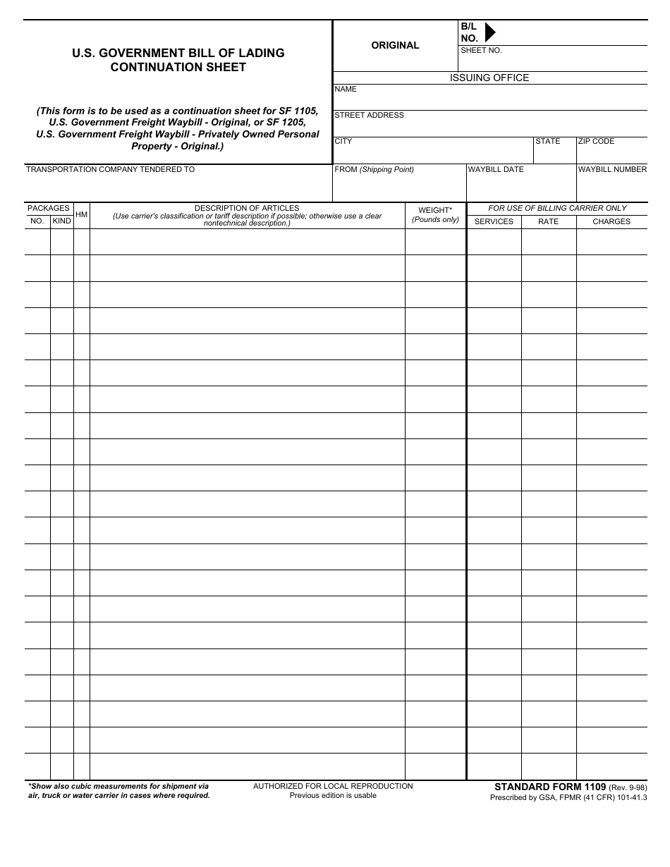 Form SF-1109 U.S. Government Bill of Lading - Continuation Sheet, Page 4