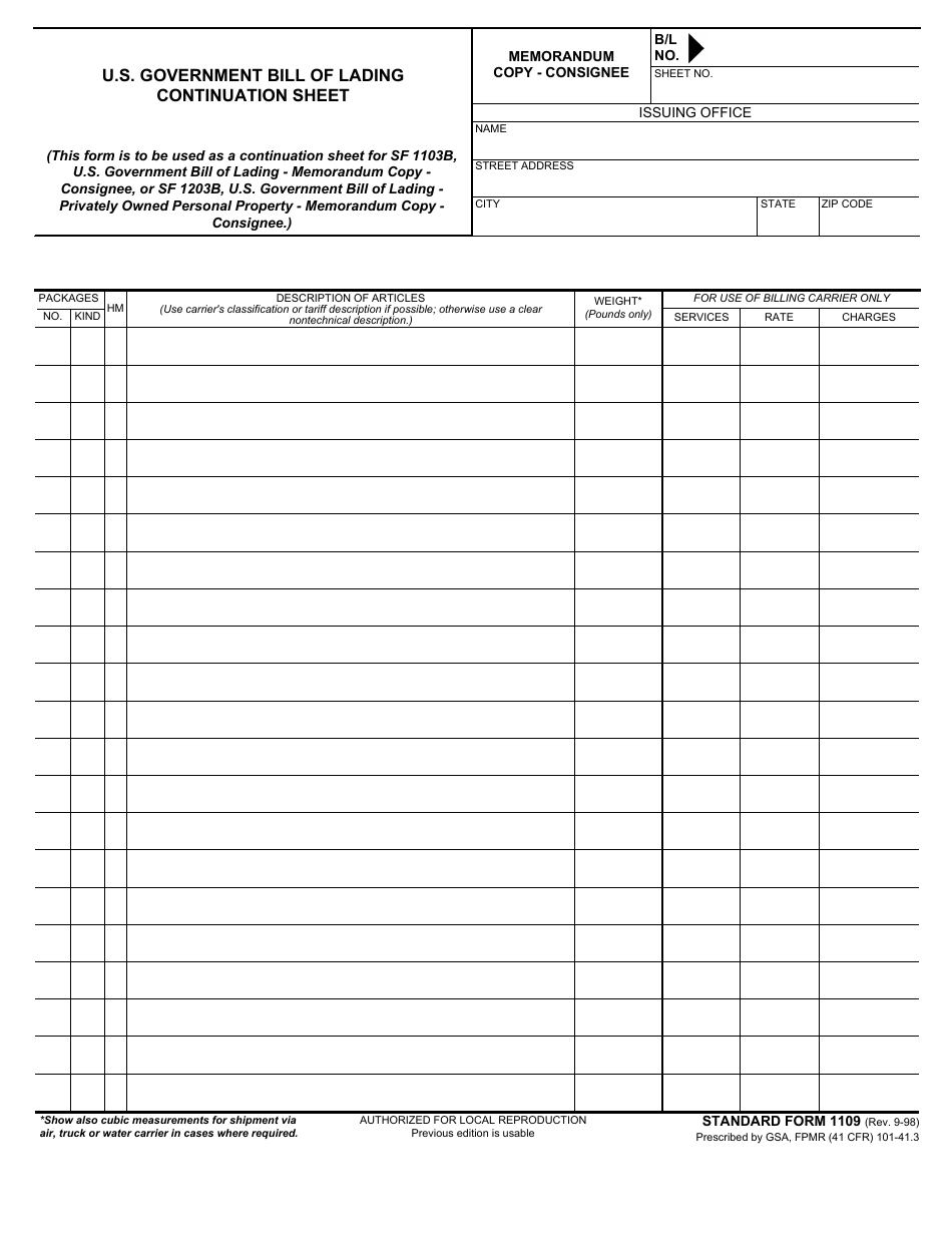 Form SF-1109 U.S. Government Bill of Lading - Continuation Sheet, Page 7