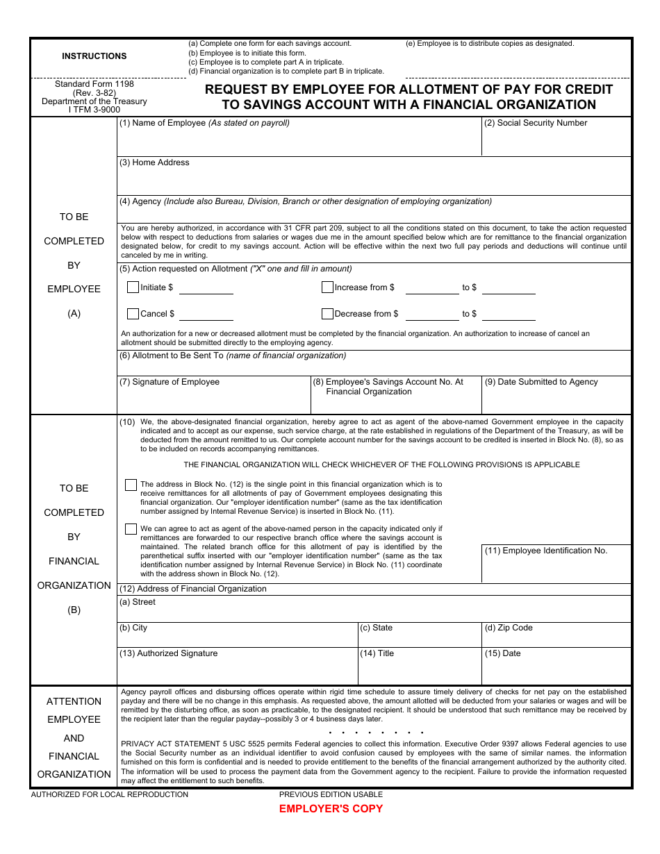 Form SF-1198 Request by Employee for Allotment of Pay for Credit to Savings Account With a Financial Organization, Page 3