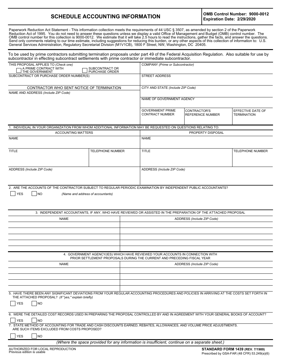 Form SF-1439 - Fill Out, Sign Online and Download Fillable PDF ...