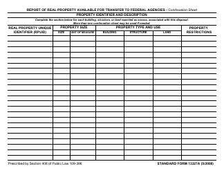 Document preview: Form SF-13327A Report of Real Property Available for Transfer to Federal Agencies - Continuation Sheet