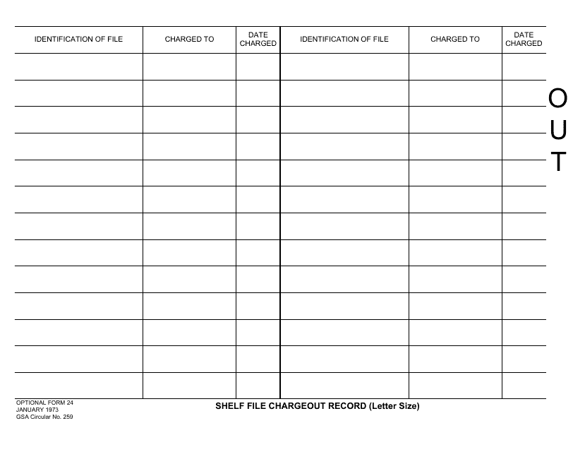 Optional Form 24 Shelf File Charge out Record (Letter Size)