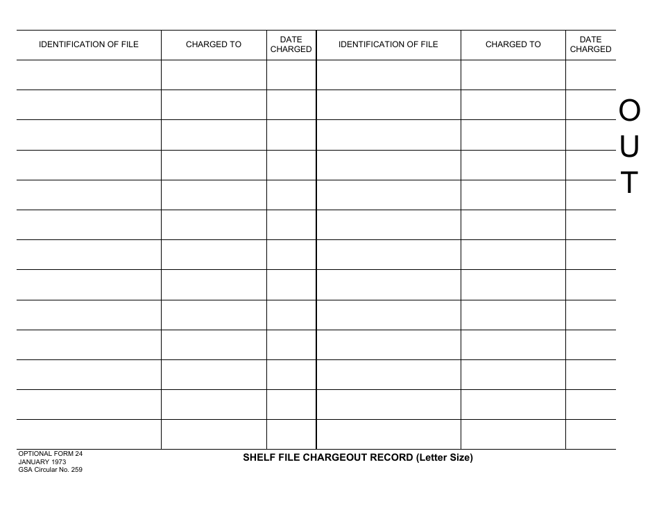 Optional Form 24 Shelf File Charge out Record (Letter Size), Page 1