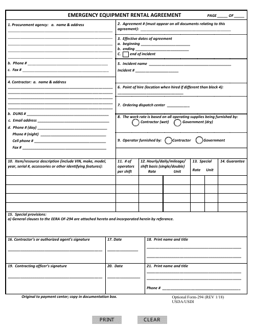 Optional Form 294  Printable Pdf