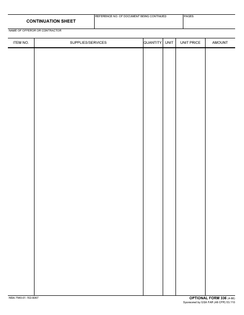 Optional Form 336  Printable Pdf