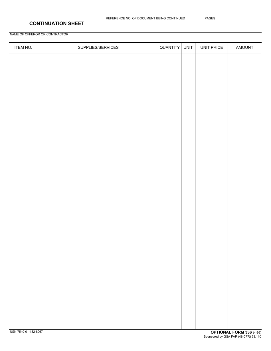 Optional Form 336 Continuation Sheet, Page 1