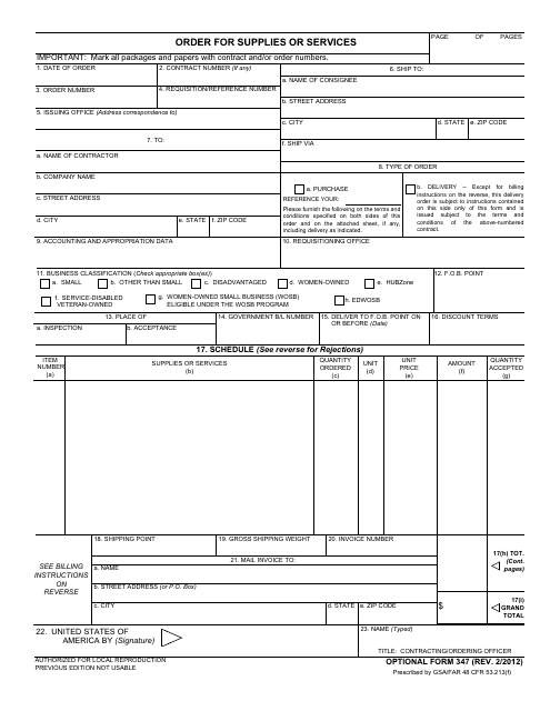 Optional Form 347  Printable Pdf