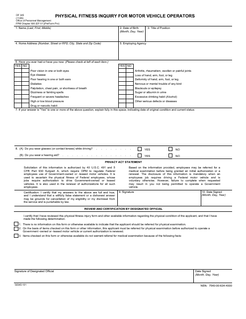 Optional Form 345  Printable Pdf