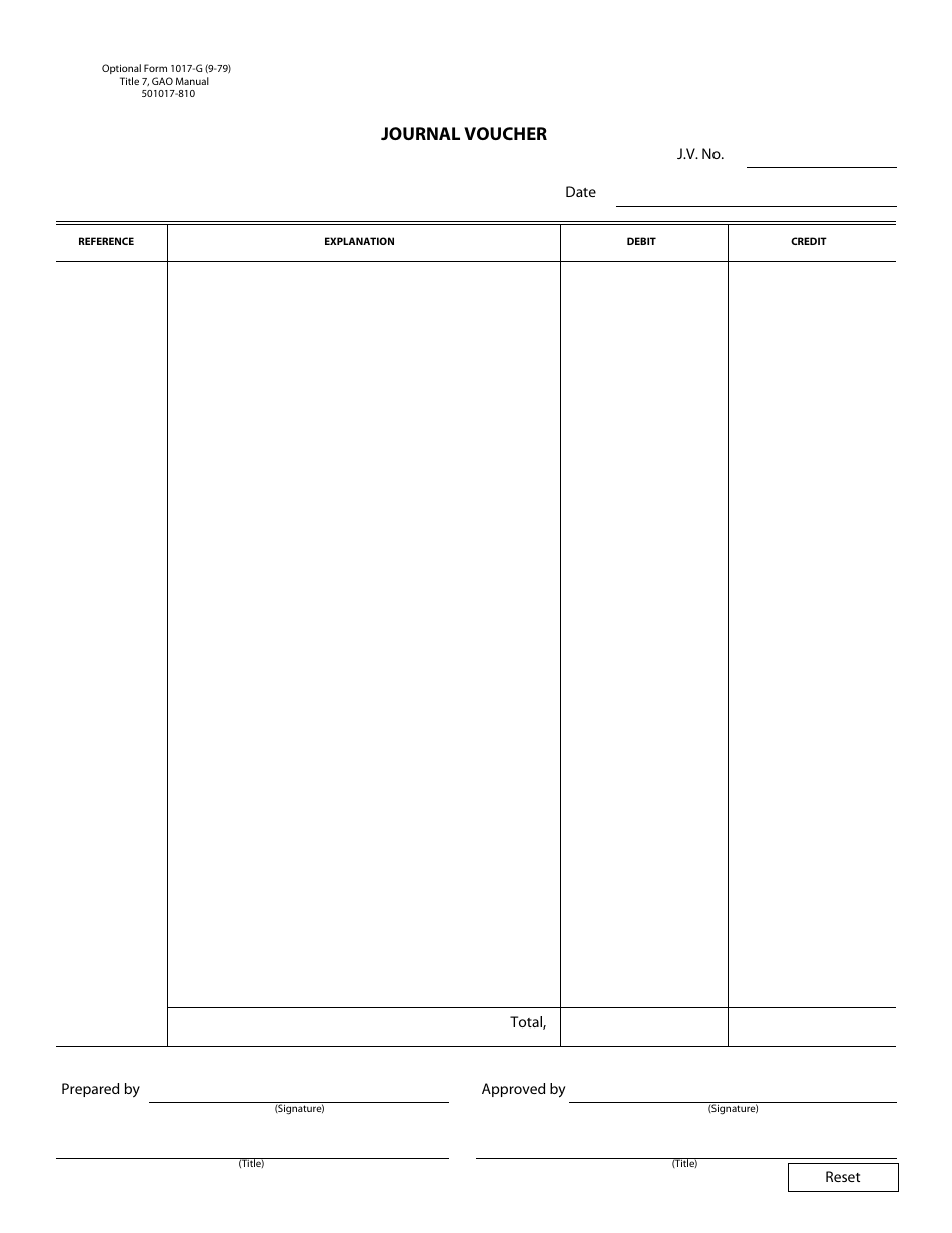 Optional Form 1017-G Journal Voucher, Page 1