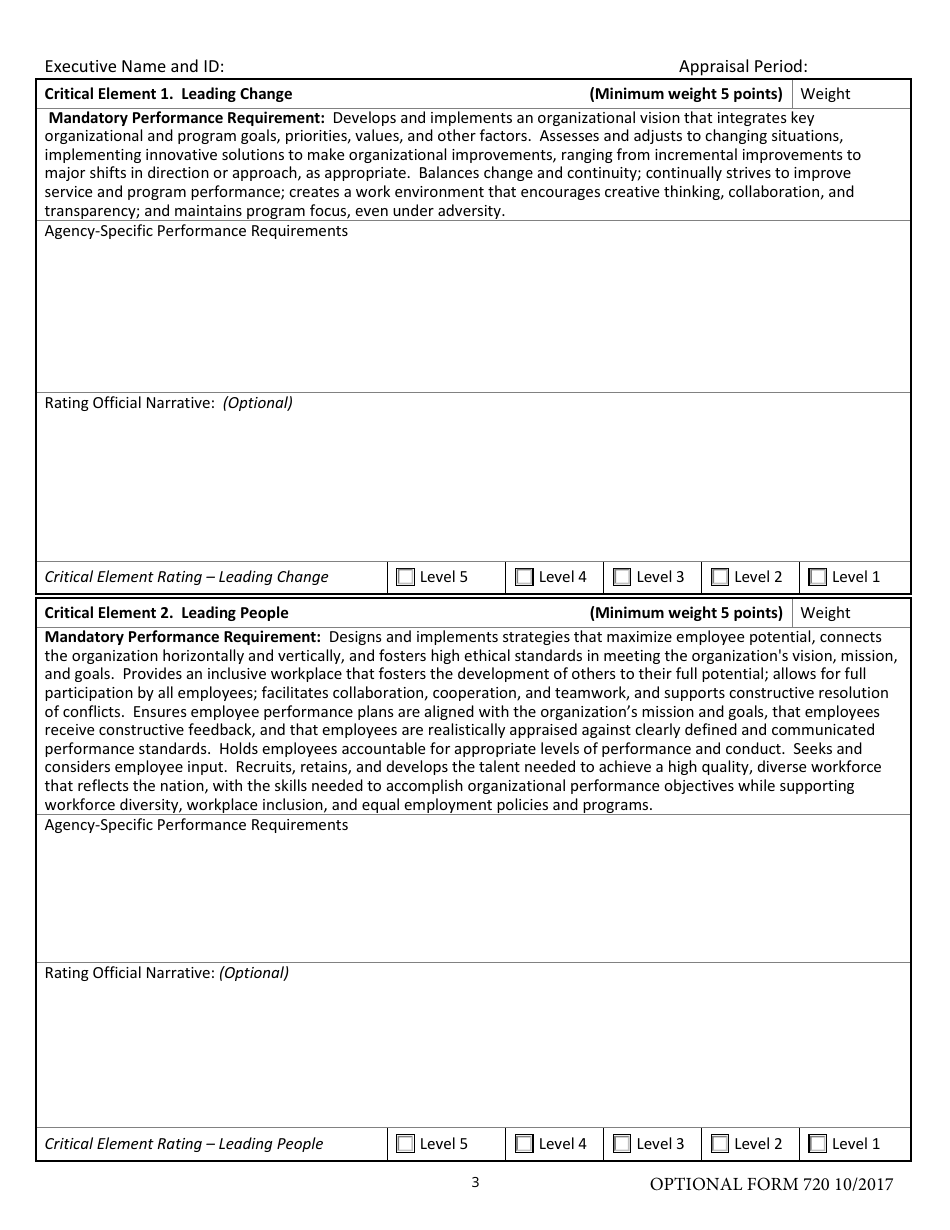 Optional Form 720 Senior Executive Performance Plan, Page 3