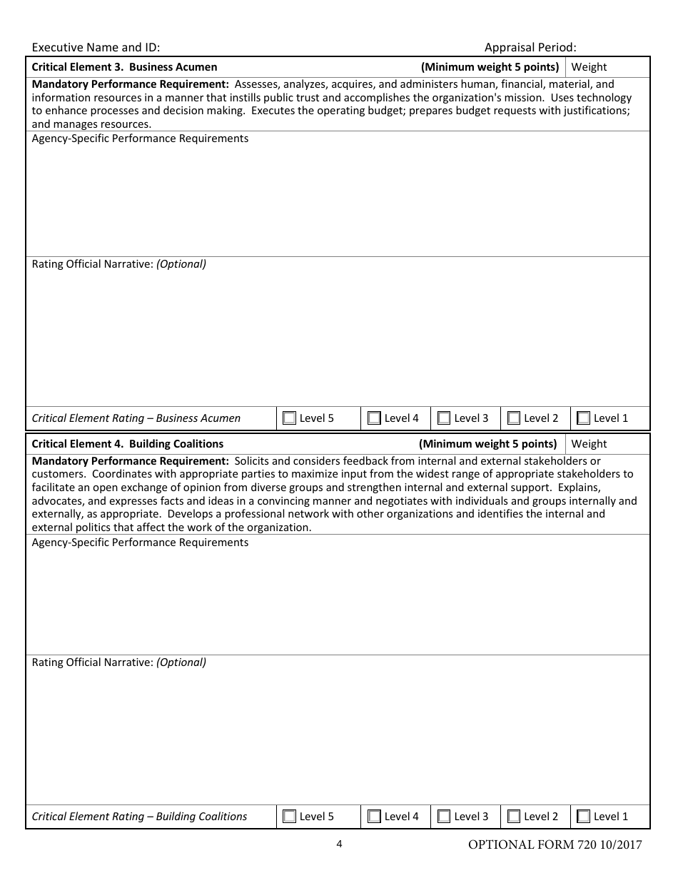 Optional Form 720 Senior Executive Performance Plan, Page 4