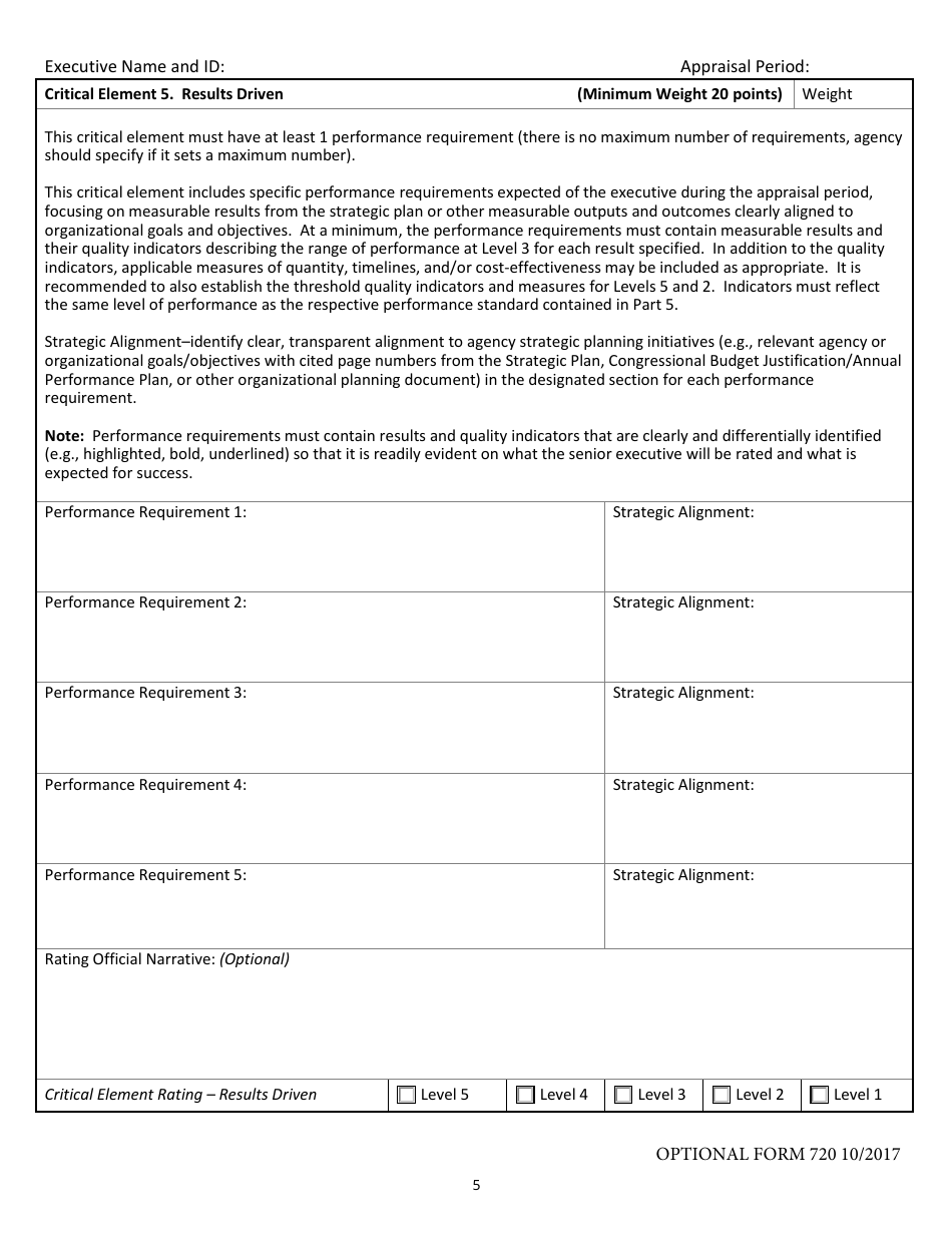 Optional Form 720 Senior Executive Performance Plan, Page 5