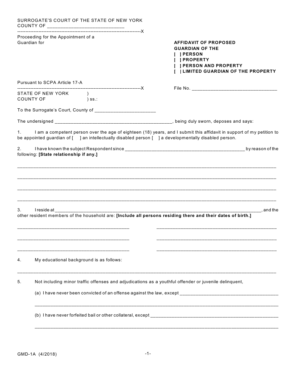 Form GMD-1 Petition for Appointment of Guardian - New York, Page 13