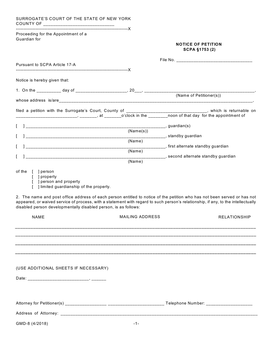 Form GMD-1 Petition for Appointment of Guardian - New York, Page 27