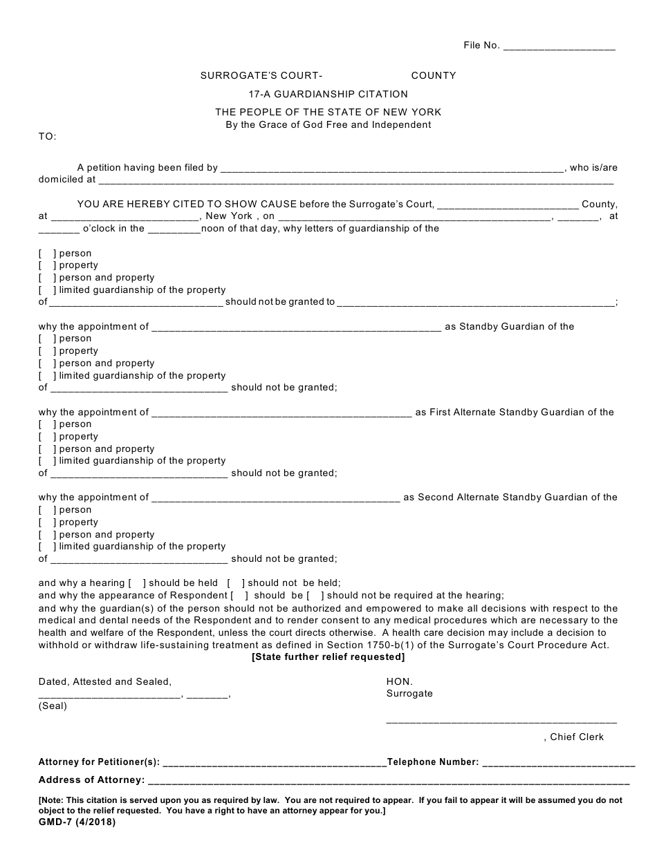 Form GMD-1 Petition for Appointment of Guardian - New York, Page 29
